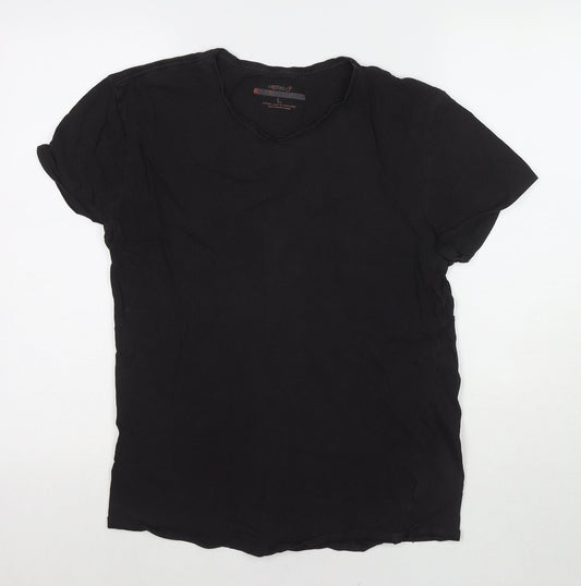 Alpha Womens Black Cotton Basic T-Shirt Size L Round Neck