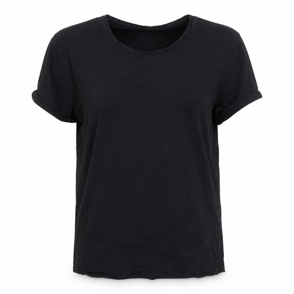 Alpha Womens Black Cotton Basic T-Shirt Size L Round Neck