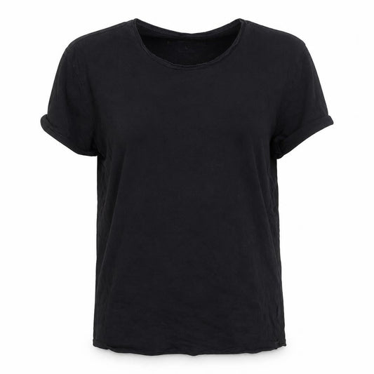 Alpha Womens Black Cotton Basic T-Shirt Size L Round Neck