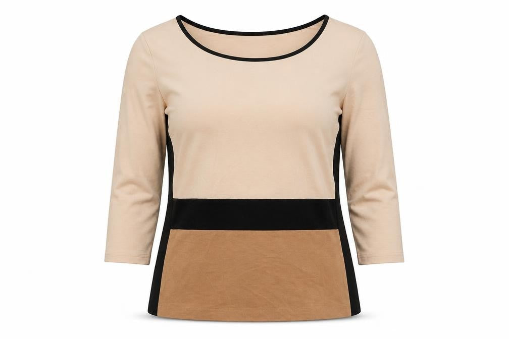 Kapalua Womens Brown Colourblock Viscose Basic Blouse Size 14 Boat Neck