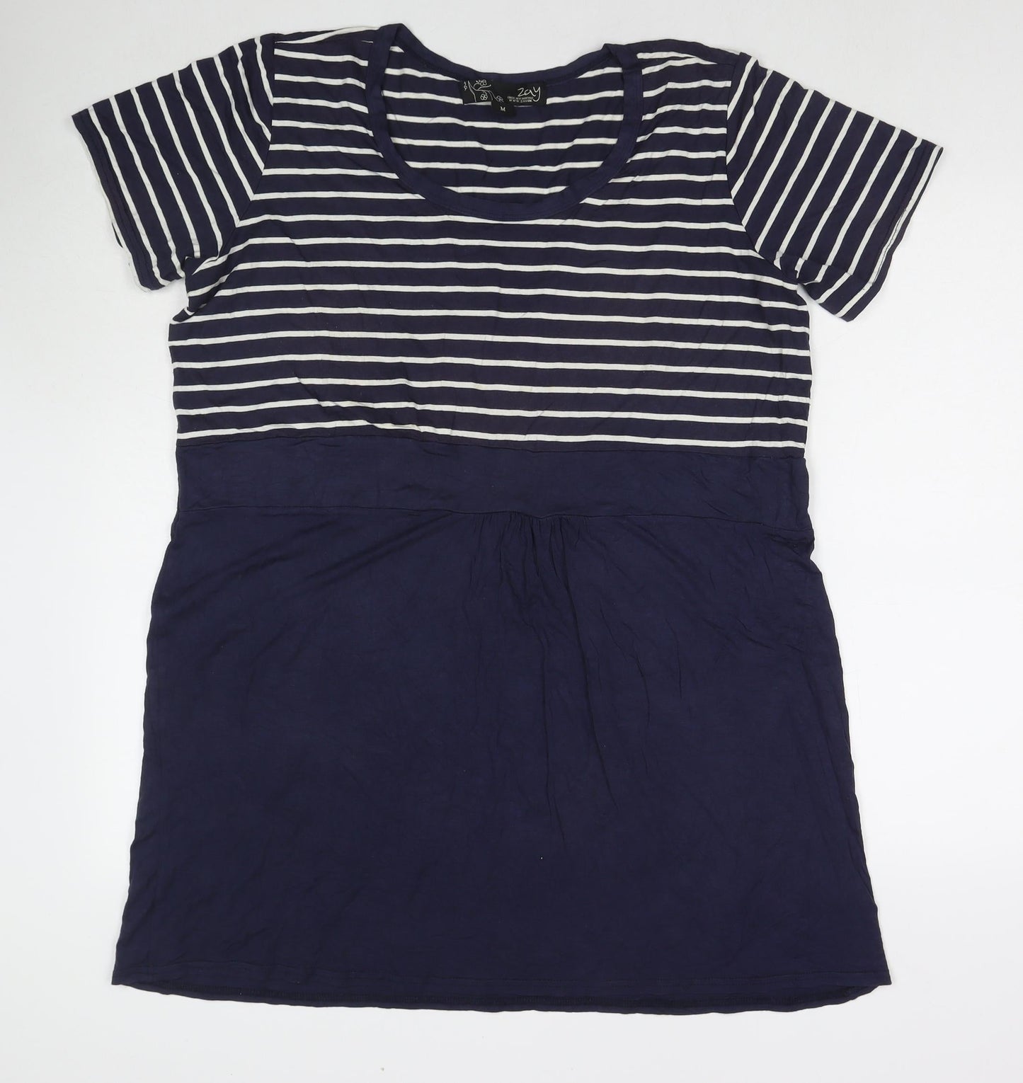 Zoy Womens Blue Striped Viscose T-Shirt Dress Size M Round Neck Pullover