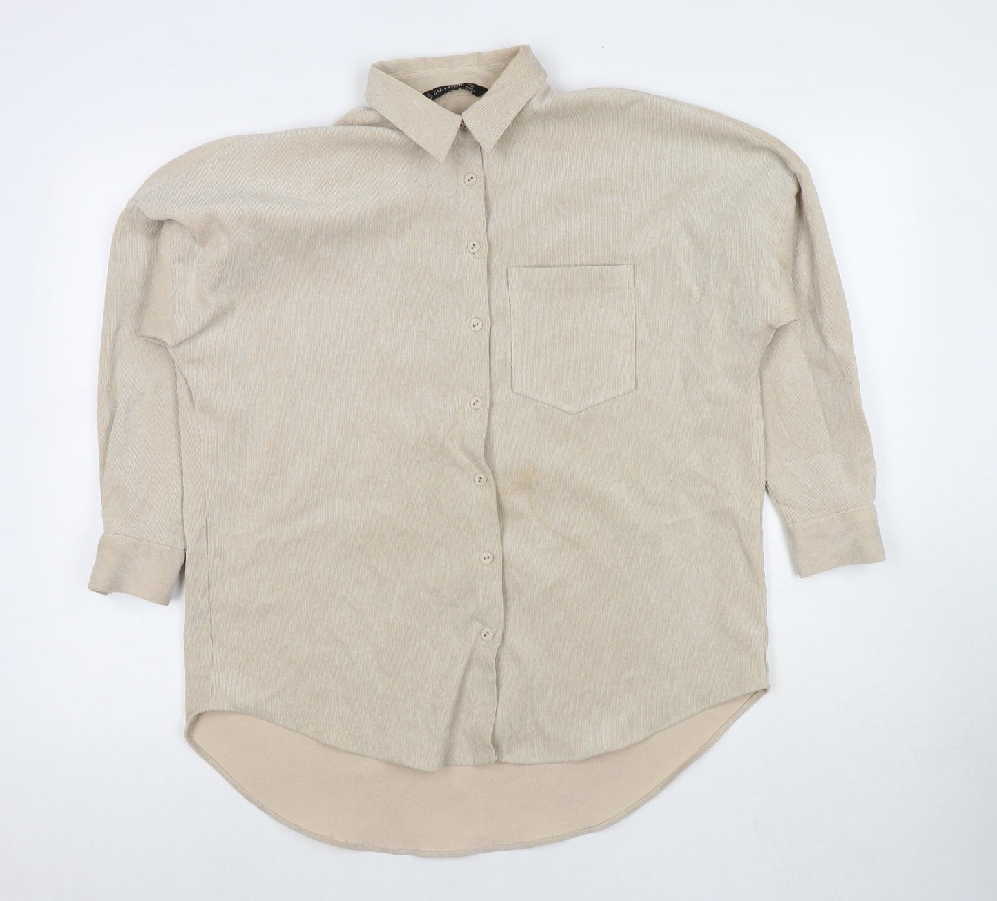 Zara Womens Beige Cotton Basic Button-Up Size XS Collared