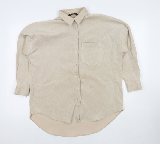 Zara Womens Beige Cotton Basic Button-Up Size XS Collared