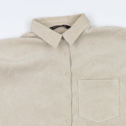 Zara Womens Beige Cotton Basic Button-Up Size XS Collared