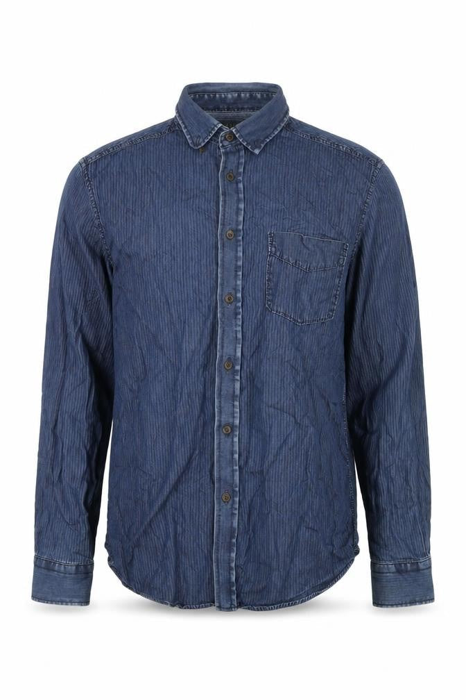 Marks & Spencer Mens Blue Striped Cotton Button-Up Size S Collared Button