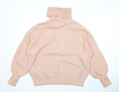 Back view of Only women’s pink roll neck viscose jumper, size M