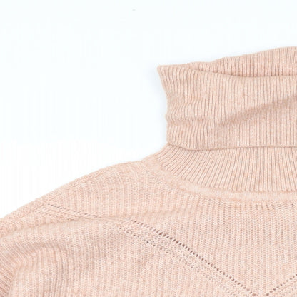 Close-up detail of Only women’s pink roll neck viscose jumper, size M