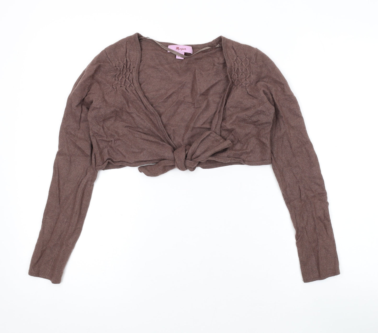 Monsoon Womens Brown V-Neck Viscose Shrug Jumper Size 10