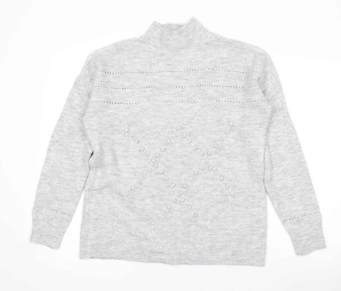 Oasis Womens Grey Mock Neck Geometric Acrylic Pullover Jumper Size S