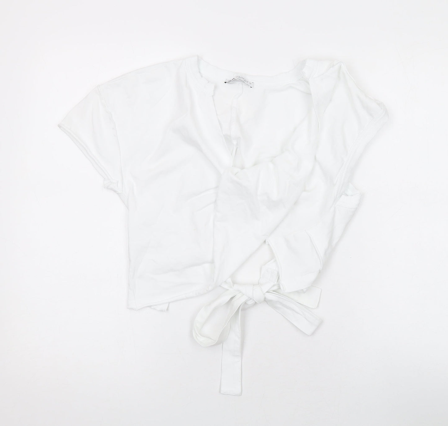 Zara Womens White Cotton Cropped T-Shirt Size M Round Neck