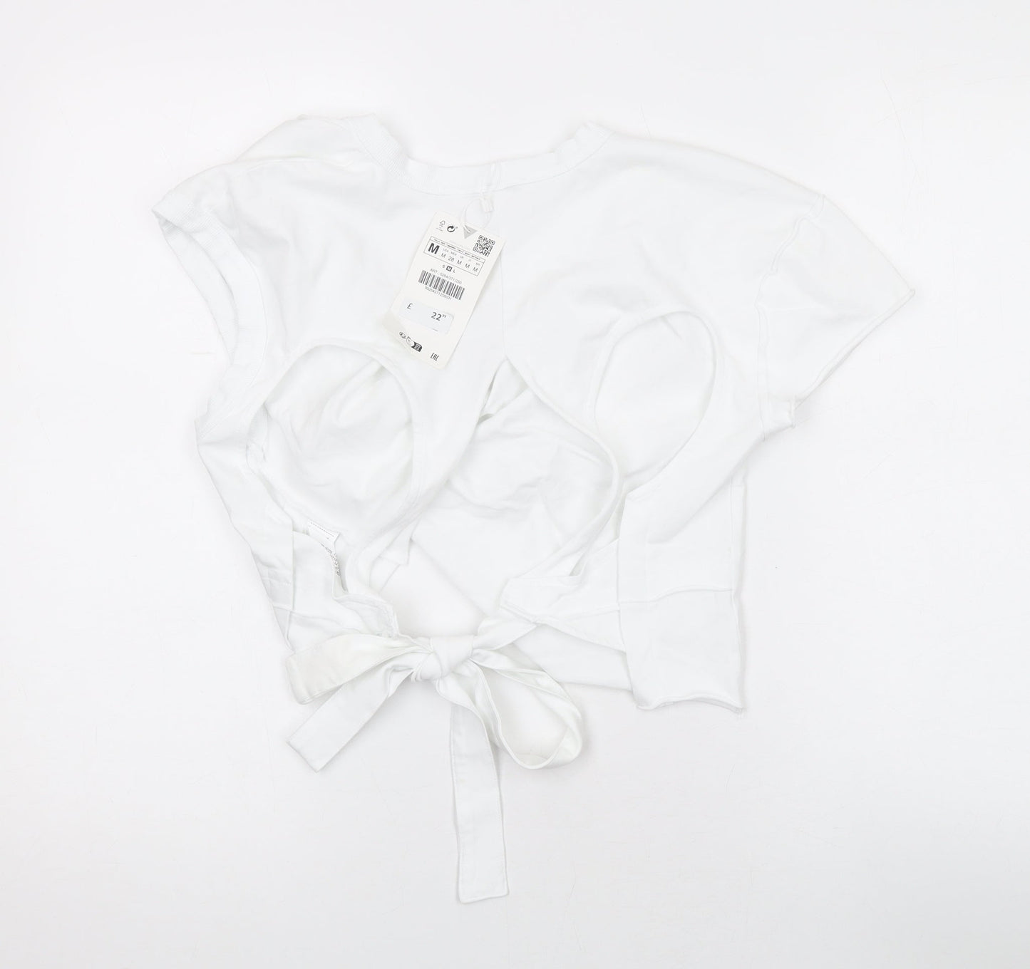 Zara Womens White Cotton Cropped T-Shirt Size M Round Neck