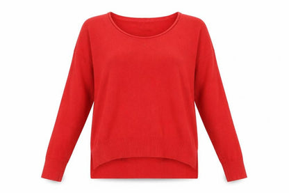 Front view of French Connection women’s red scoop neck acrylic jumper, size S