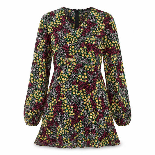 Quiz Womens Multicoloured Floral Polyester A-Line Size 12 V-Neck Zip