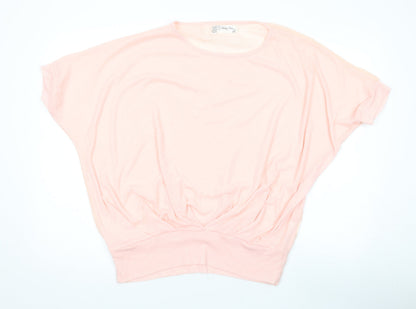 Vouley Vous Womens Pink Viscose Basic T-Shirt Size L Round Neck