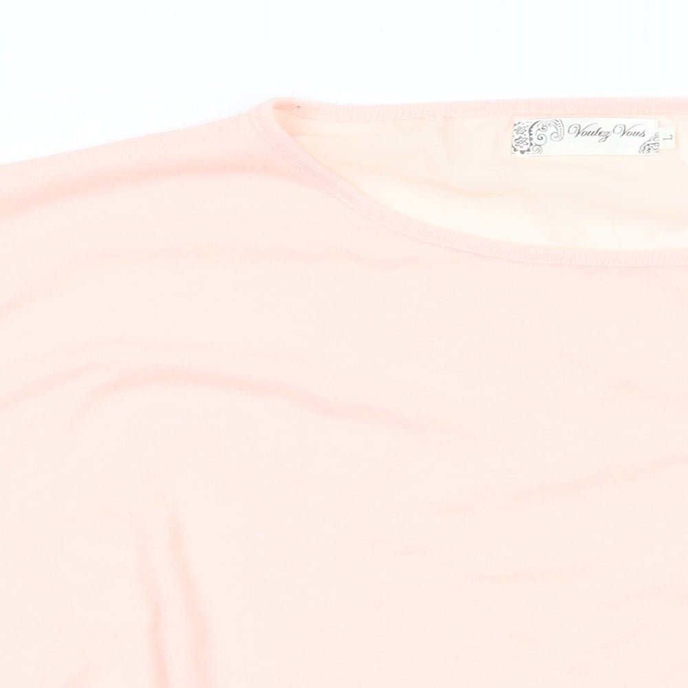 Vouley Vous Womens Pink Viscose Basic T-Shirt Size L Round Neck
