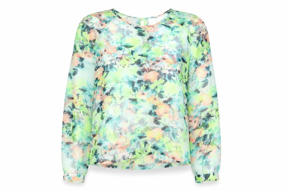 VILA Womens Green Floral Polyester Basic Blouse Size S Round Neck