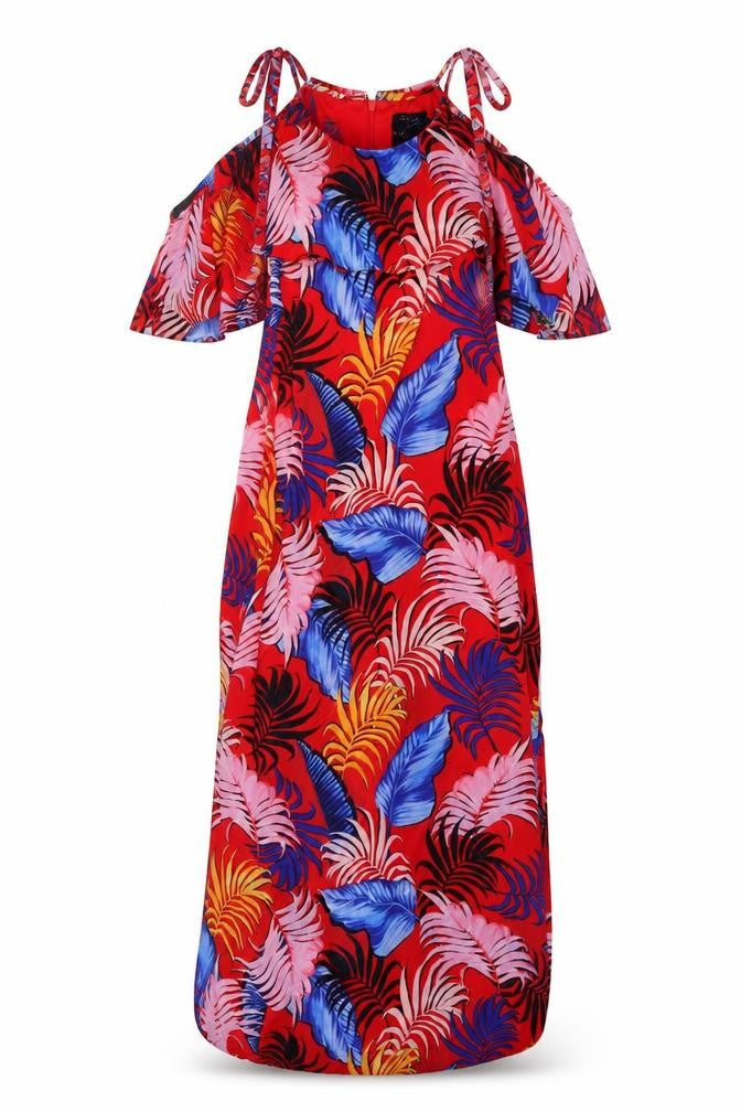 New Look Womens Red Geometric Polyester A-Line Size 6 Off the Shoulder Zip