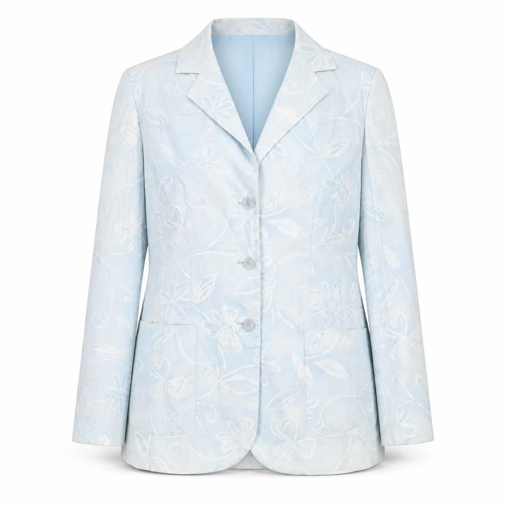 LUCIA Womens Blue Floral Jacket Blazer Size 10 Button