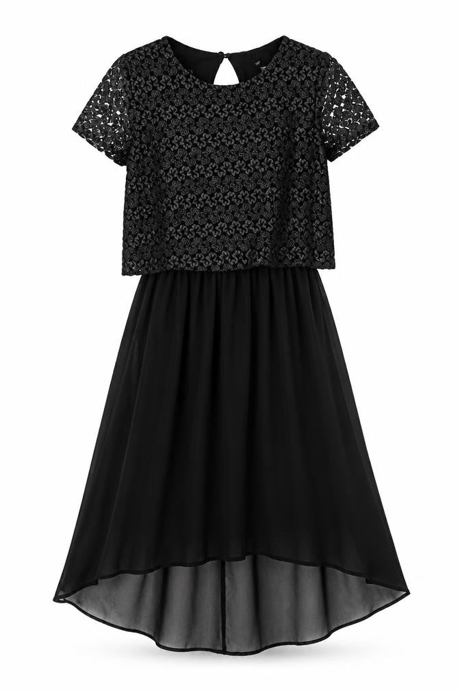 River Island Womens Black Polyester Fit & Flare Size 8 Round Neck Button - Lace Overlay