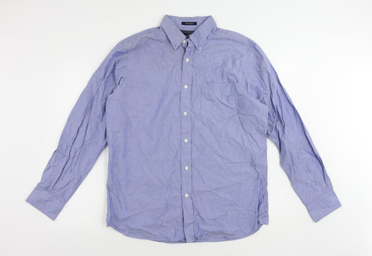Stone Bay Mens Blue Cotton Button-Up Size M Collared Button