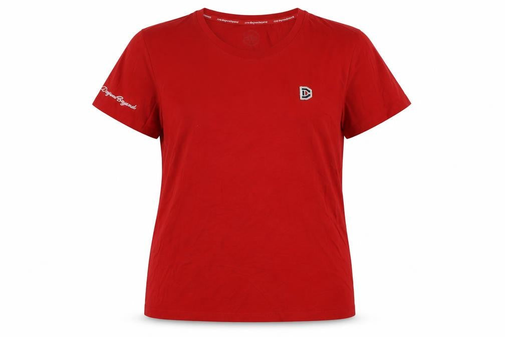 One Degree Beyond Womens Red Cotton Basic T-Shirt Size 2XL Crew Neck - Logo