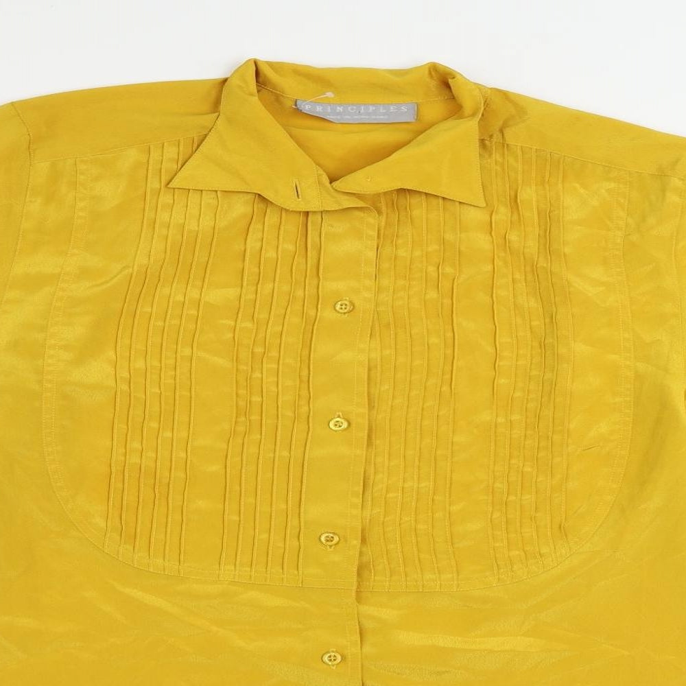 Principles Womens Yellow Polyester Tunic Button-Up Size 10 Collared