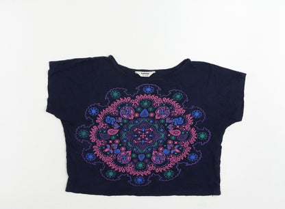 Additional front view of Tammy girls’ blue viscose pullover t-shirt, size 10-11, years round neck pullover