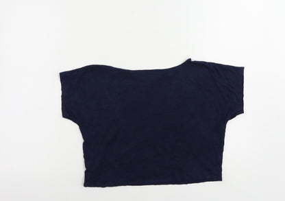 Back view of Tammy girls’ blue viscose pullover t-shirt, size 10-11, years round neck pullover