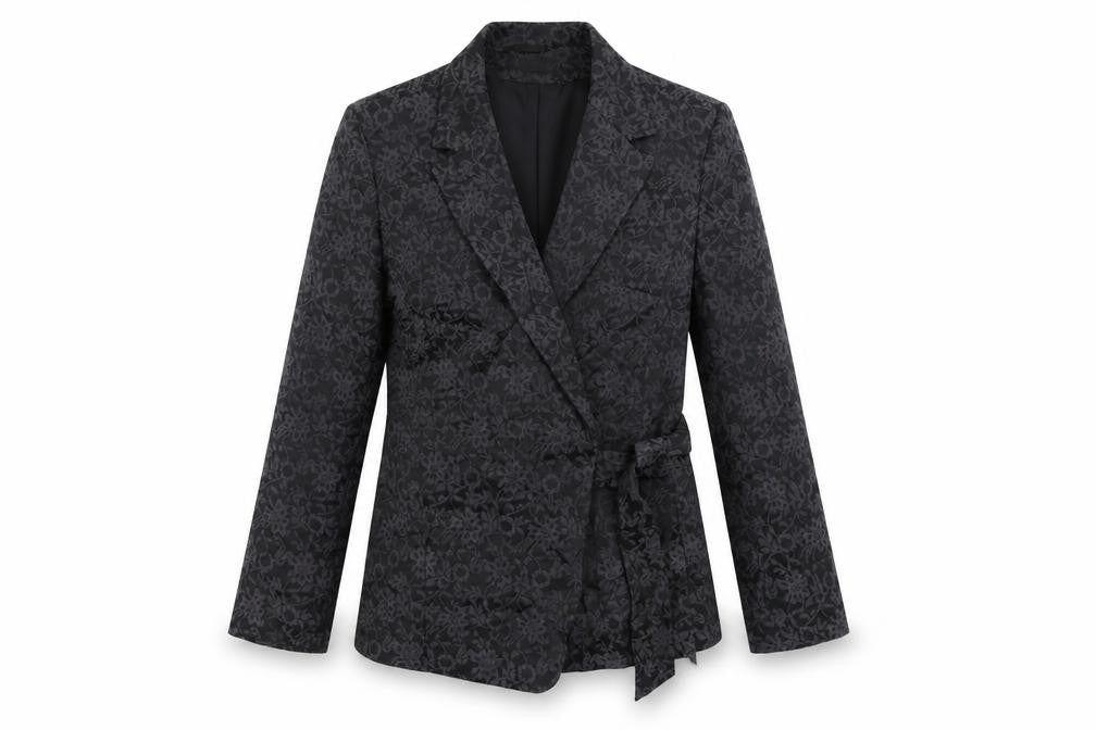 Et Vous Womens Black Floral Jacket Blazer Size 14 Tie