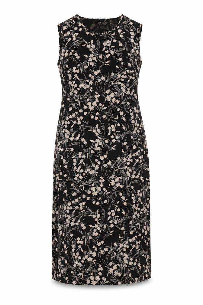 C.M.T. Womens Black Floral Polyester Maxi Size 14 Round Neck Zip