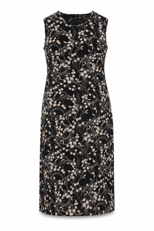 C.M.T. Womens Black Floral Polyester Maxi Size 14 Round Neck Zip