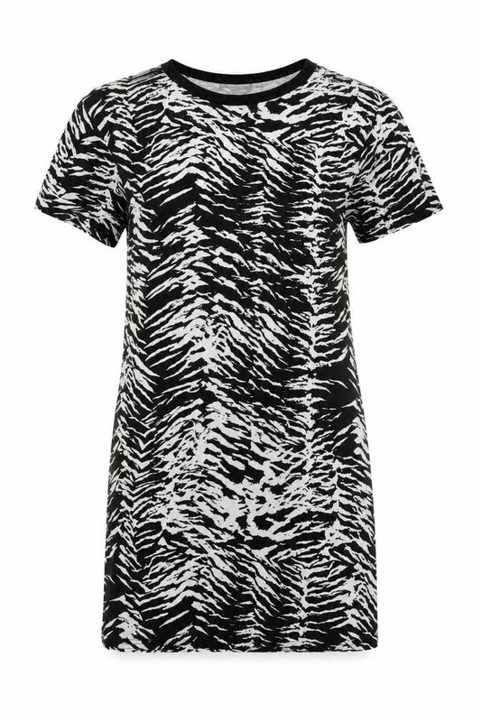 PRETTYLITTLETHING Womens Black Animal Print Viscose T-Shirt Dress Size 10 Crew Neck Pullover