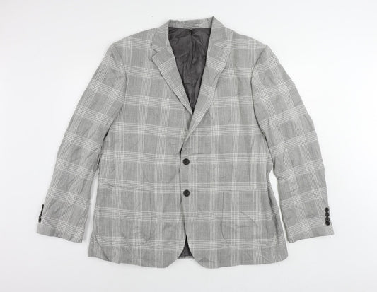 Marks and Spencer Mens Grey Plaid Polyester Jacket Suit Jacket Size 46 Regular