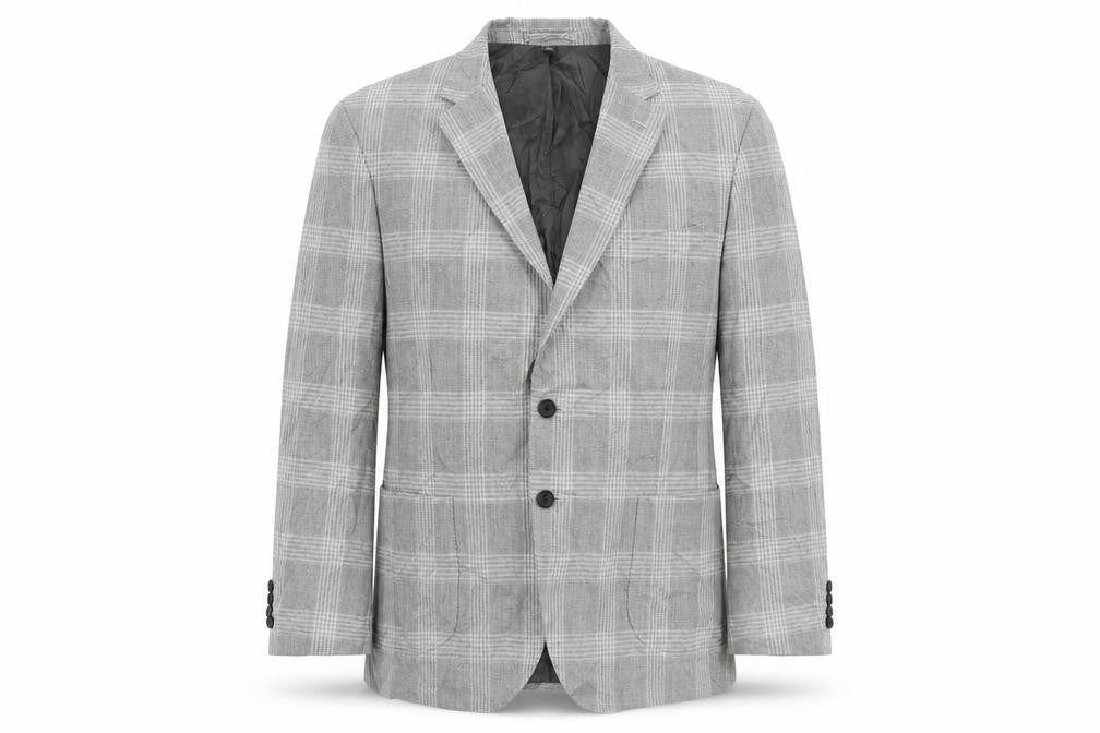 Marks & Spencer Mens Grey Plaid Polyester Jacket Suit Jacket Size 46 Regular