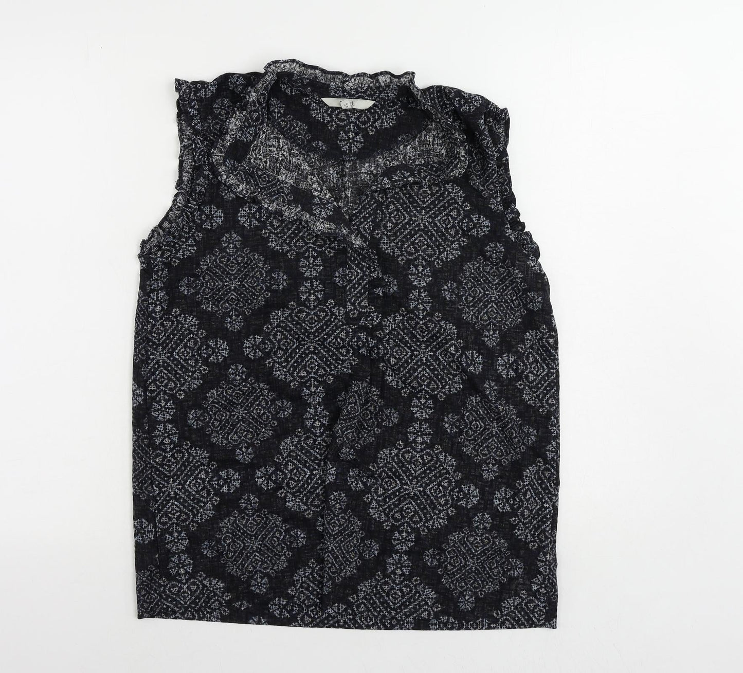 NEXT Womens Blue Geometric Polyester Basic Blouse Size 10 Mock Neck