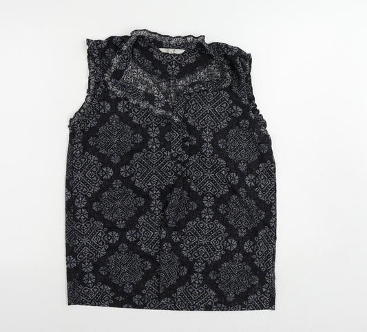 NEXT Womens Blue Geometric Polyester Basic Blouse Size 10 Mock Neck
