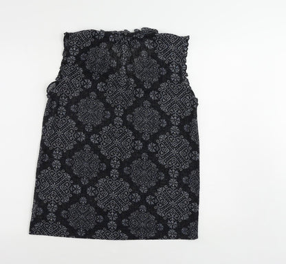 Next Womens Blue Geometric Polyester Basic Blouse Size 10 Mock Neck