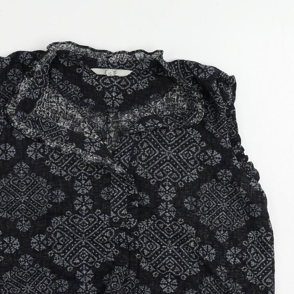NEXT Womens Blue Geometric Polyester Basic Blouse Size 10 Mock Neck