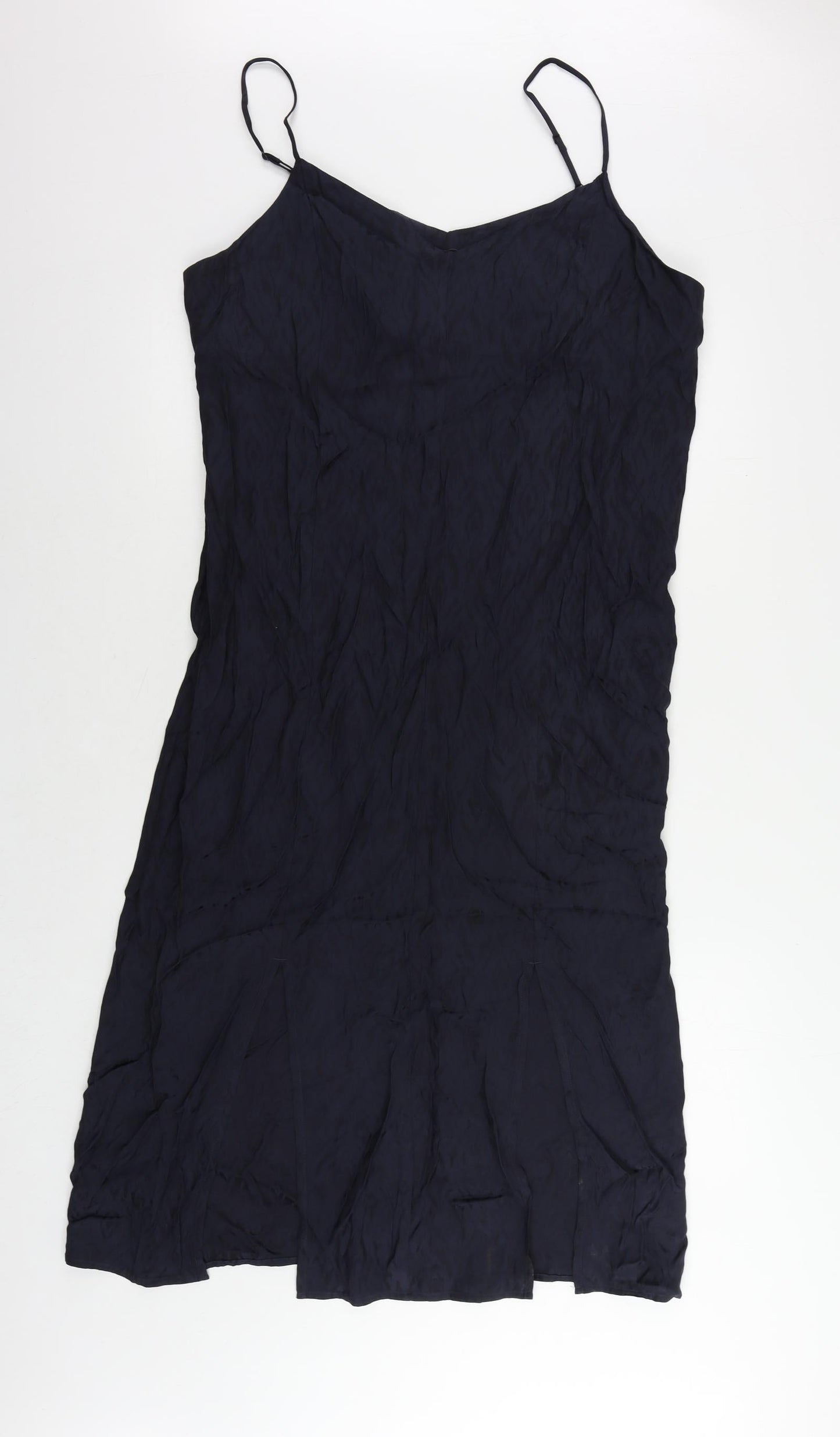 Marks and Spencer Womens Blue Geometric Viscose Slip Dress Size 14 V-Neck Zip