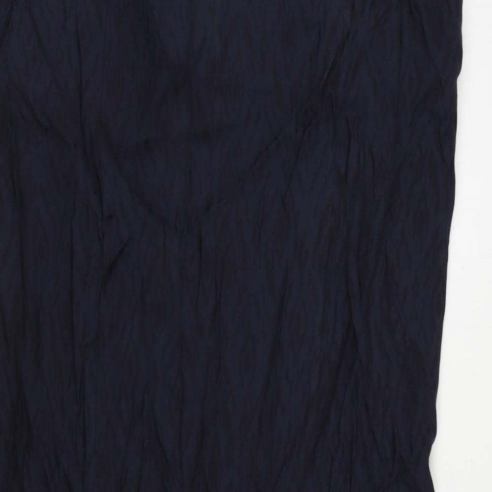 Marks and Spencer Womens Blue Geometric Viscose Slip Dress Size 14 V-Neck Zip