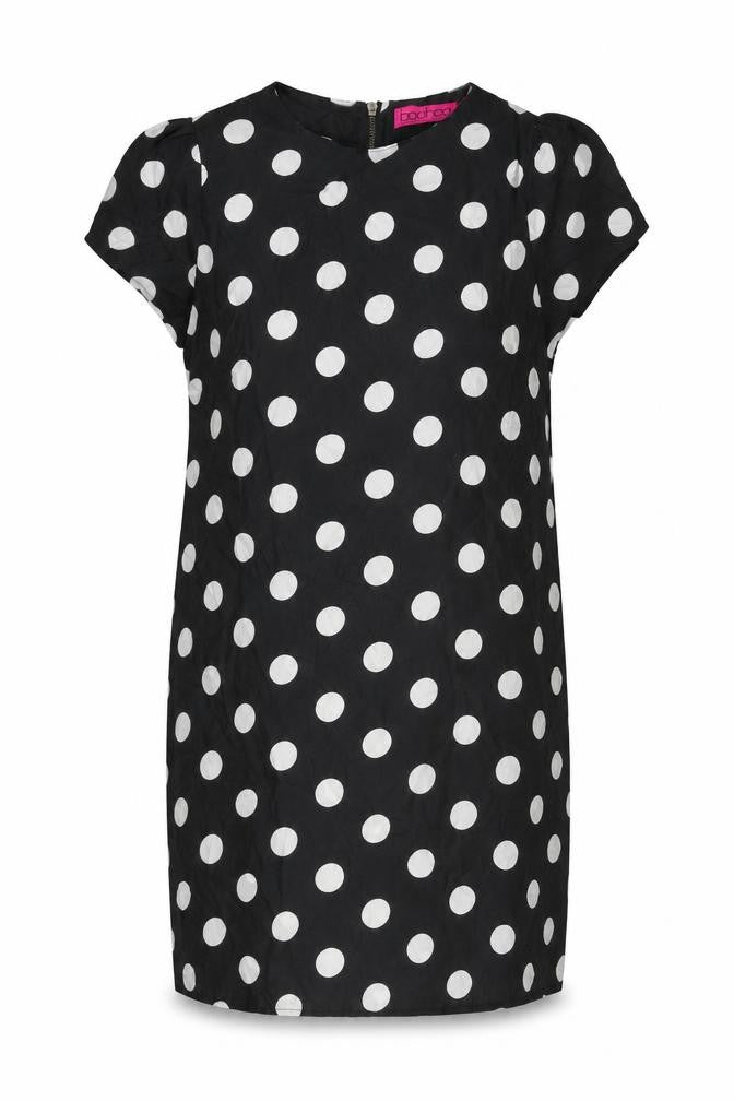 Boohoo Womens Black Polka Dot Polyester Shift Size 10 Round Neck Zip