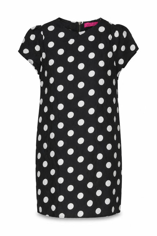 Boohoo Womens Black Polka Dot Polyester Shift Size 10 Round Neck Zip