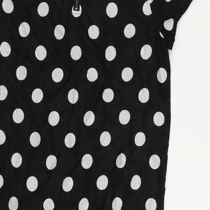 Boohoo Womens Black Polka Dot Polyester Shift Size 10 Round Neck Zip