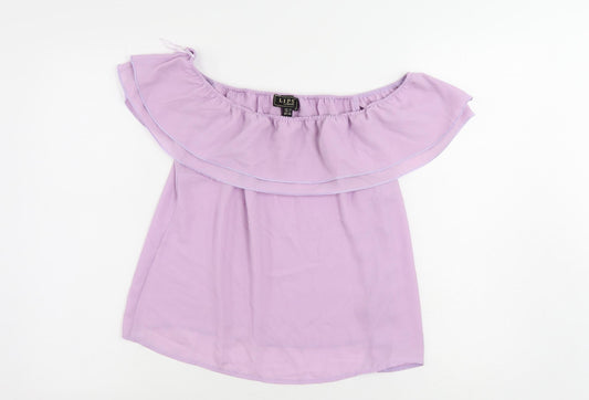 Lipsy Womens Purple Polyester Basic Blouse Size 10 Off the Shoulder