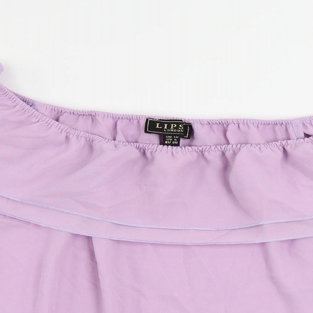 Lipsy Womens Purple Polyester Basic Blouse Size 10 Off the Shoulder