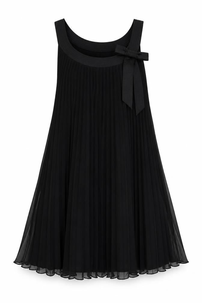 Robbie Bee Womens Black Polyester Trapeze & Swing Size 12 Round Neck - Bow Pleated