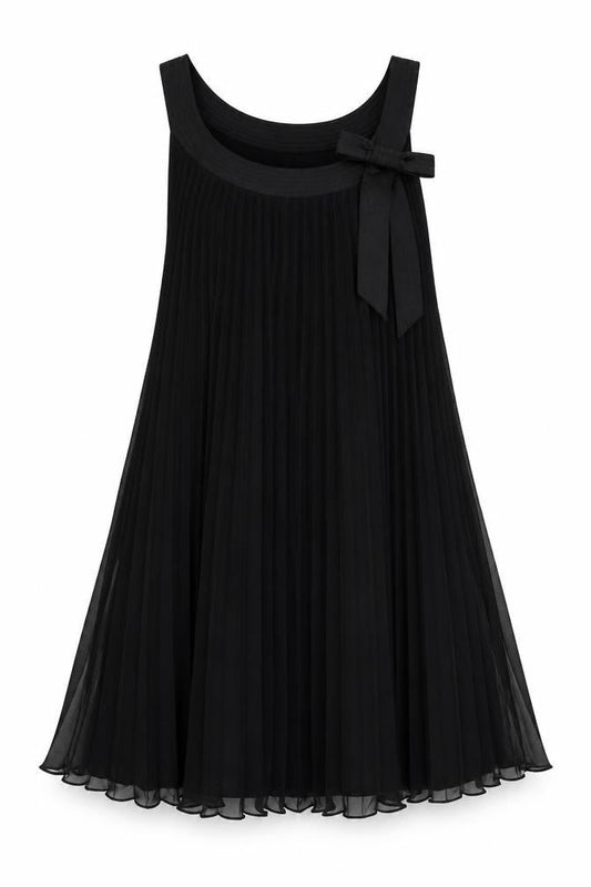 Robbie Bee Womens Black Polyester Trapeze & Swing Size 12 Round Neck - Bow Pleated