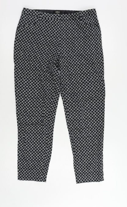 Oasis Womens Black Geometric Cotton Cropped Trousers Size 10 L25 in Regular Zip