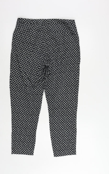 Oasis Womens Black Geometric Cotton Cropped Trousers Size 10 L25 in Regular Zip