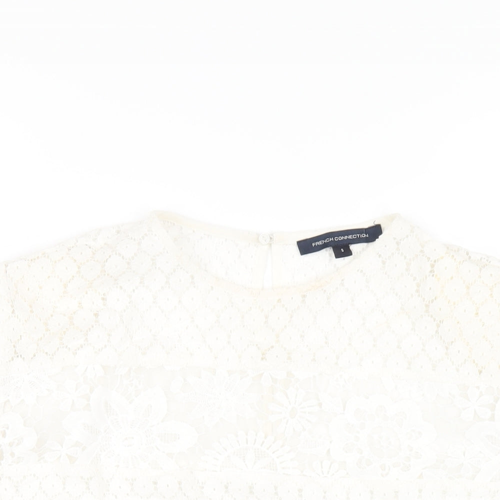 French Connection Womens White Polyester Basic T-Shirt Size S Round Neck